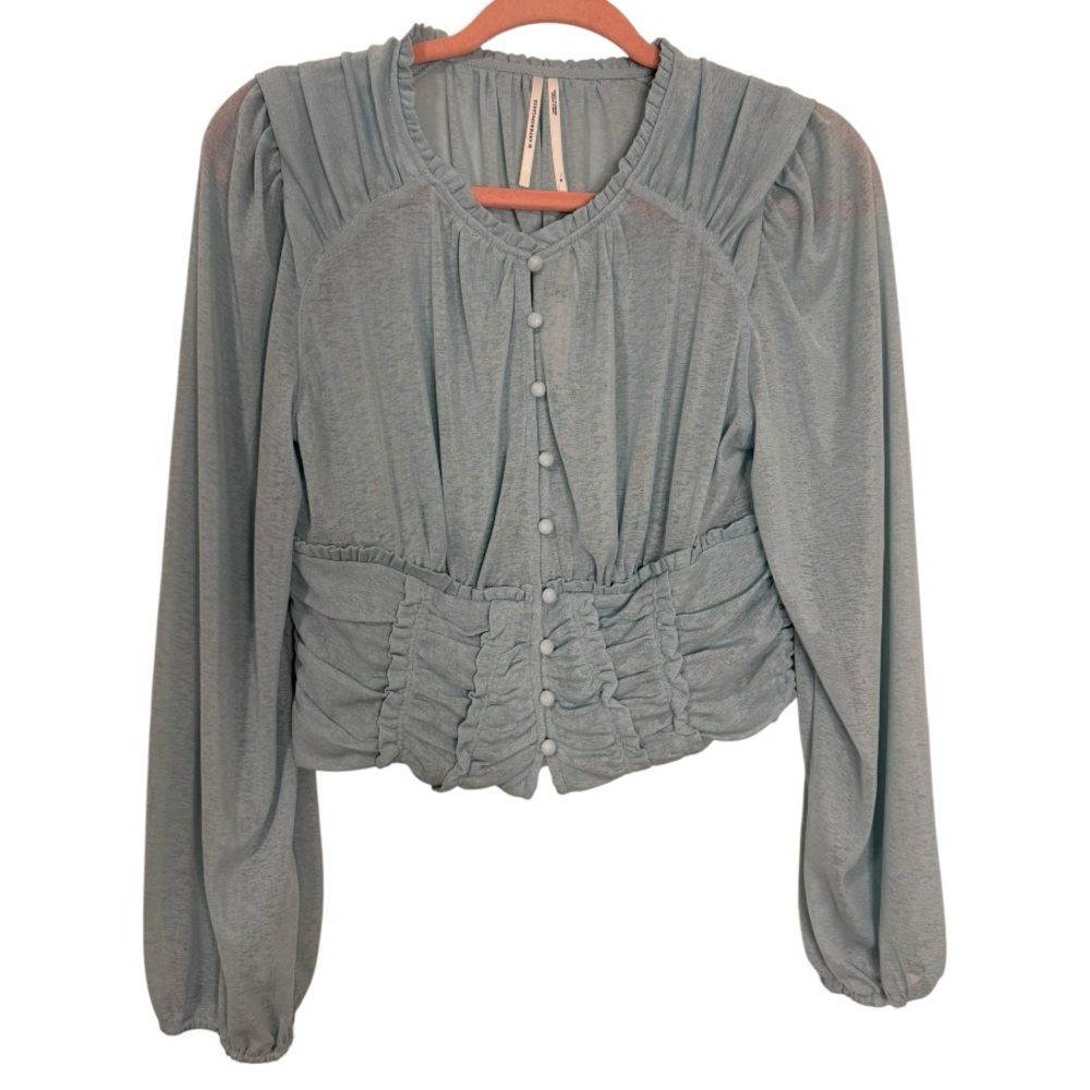 NWT Anthropologie Femme Ruched Cropped Top M Long Sleeve Romantic Fairycore - Picture 5 of 10